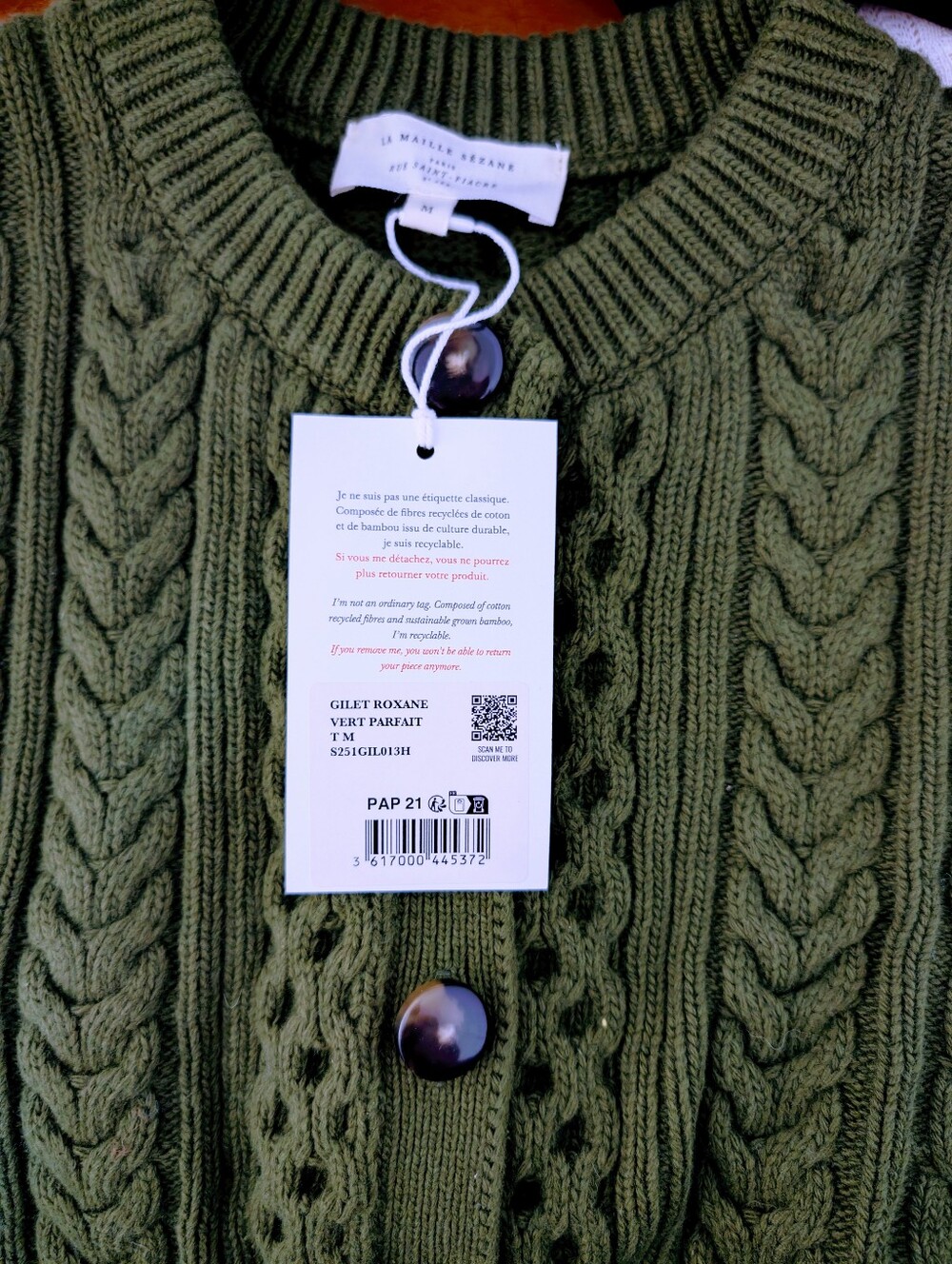 NWT Sezane Roxane Cardigan Perfect Green - Size M - Picture 3 of 6